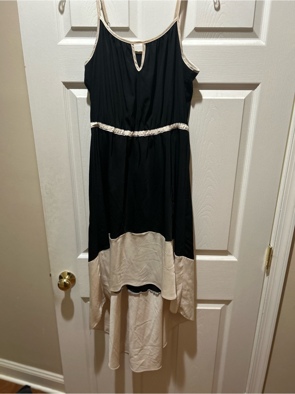 Willow & Clay Black and Cream High-Low Spaghetti Strap Dress